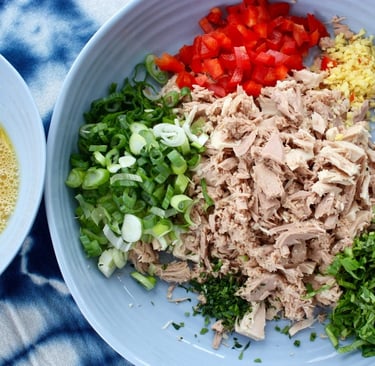 chopped ingredients for Thai tuna cakes