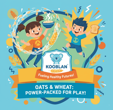 Happy, energetic children with a Kooblan lunchbox, highlighting the long-lasting energy benefits of 