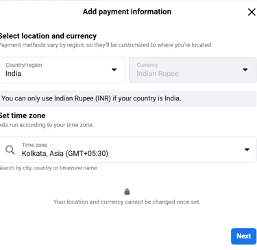 location & Currency selection