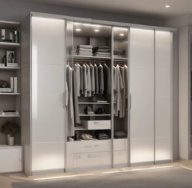 A cozy wooden interior featuring a large tree trunk integrated into the room's design. Sunlight streams through the glass-paned doors, illuminating a plush armchair with striped upholstery beside a wooden side table. Greenery in pots adds a fresh touch, and a small round wooden table with stools is visible near the wooden kitchenette.