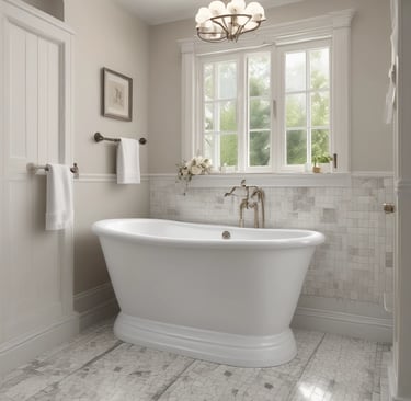 A modern bathroom showroom featuring a toilet, a glass shower enclosure, and dark tile flooring. The walls incorporate built-in cabinetry with minimalist designs. A wicker basket and some packaged products are visible under a counter.