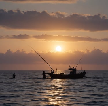 A group of people standing on top of a boat in the ocean