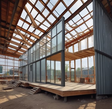 Building under construction covered in netting