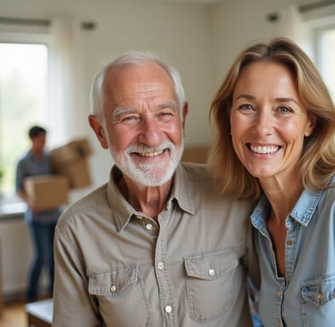 a man and woman standing in a living room