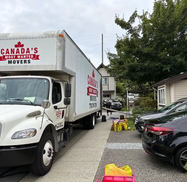 Canada’s Most Wanted Movers truck loading for a townhouse move in the Maple Ridge