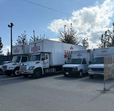 Canada’s Most Wanted Movers fleet lined up in a secure Port Coquitlam lot before dispatch.