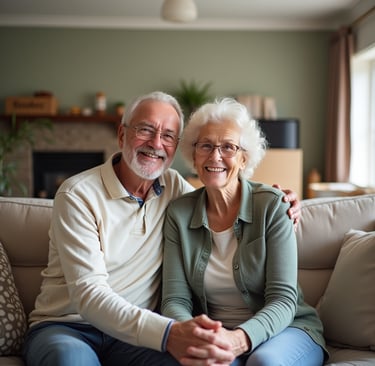 a man and woman sitting on a couch