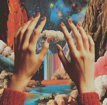 Hands touching different textures.