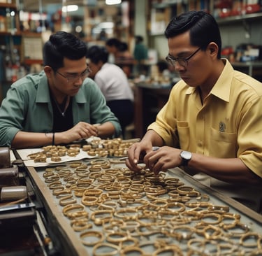 A person wearing traditional clothing is working meticulously on what appears to be an intricately designed wooden furniture piece or artifact. The background shows a large quantity of stacked wooden planks, indicating a workshop or carpentry setting.