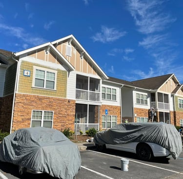 apartment building being transformed by Ganet Painting painters with quality paint.