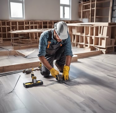 a man in a hard hat and a hard hat on a hard wood floor carpentry from garnetpainting.com