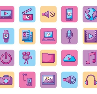 a set of flat icons of various types of media