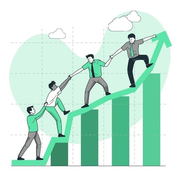 a group of people holding hands and pulling a bar graph graph