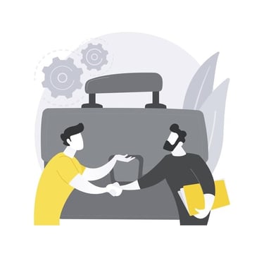 a man and woman shaking hands with a briefcase