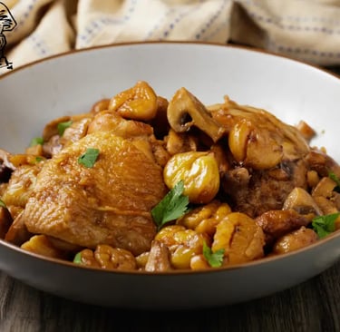Poulet aux champignons et marrons