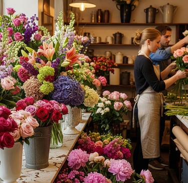 a woman in a flower shop