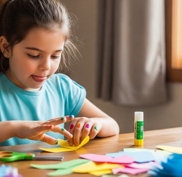 a young girl is making a paper flower