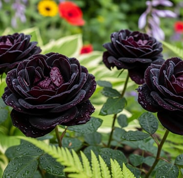 a bunch of flowers that are black and purple