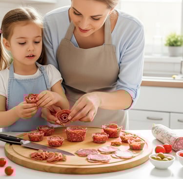 a woman and her daughter are preparing to make a pizza