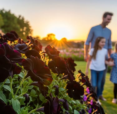 a family standing in a garden with their children