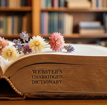 a floral dictionary with flowers on a bookcase