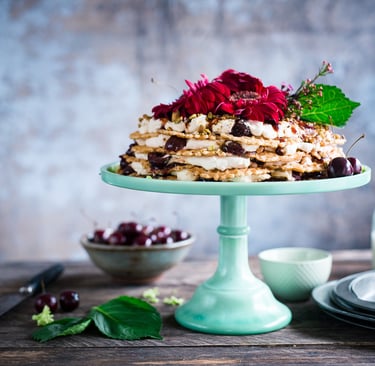 Layer cake sitting on a cake stand