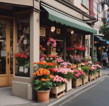 outside a flower shop in Tokyo