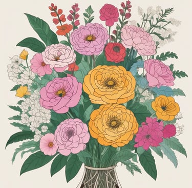 flower art with yellow and pink flowers