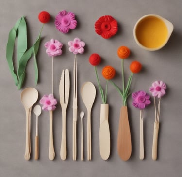 felt flower utensils on display