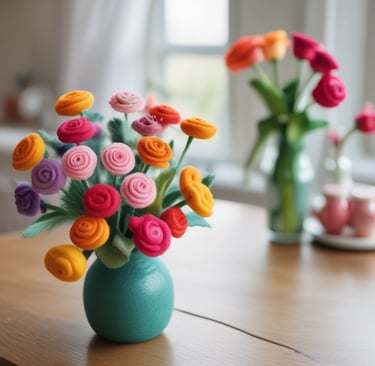 making felt flowers on table top