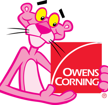 Owens Corning logo sign against a black background.