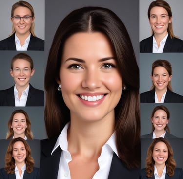 A headshot of a diverse team of professionals posing together.