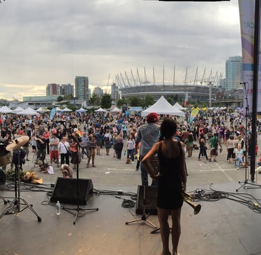 View from Peter Schroeder's piano, playing with Salsa Beat - performing at the 2015 Carnival Del Sol