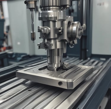 A close-up of a metallic mechanical component featuring green painted parts, a brass or bronze fitting, and a threaded pipe extending vertically. The focus is on the industrial equipment, showing the textures and details of the metal surfaces.