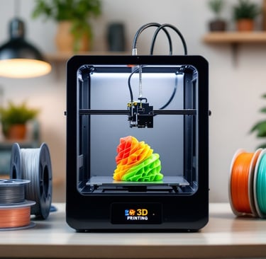 a 3d printer printer on a table with a pile of spools