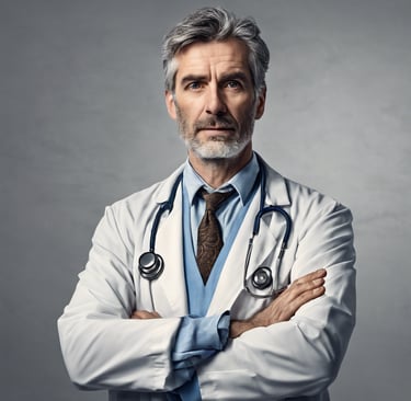 a male doctor in a white coat and tie
