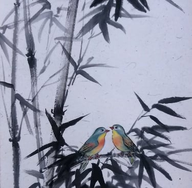 bambou et oiseaux peinture chinoise