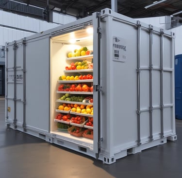 An interior view of a well-organized shipping container.