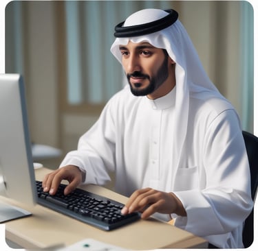 Modern office workspace with people collaborating over laptops and digital devices.