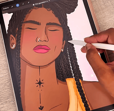 Illustratrice qui réalise une illustration féminin sacré : yoga, signe astrologique, iIllustration