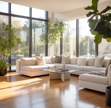 Bright living room with newly installed energy-efficient windows improving comfort and natural light