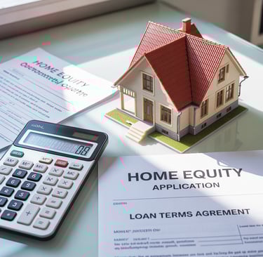 Homeowner reviewing financial documents and calculator while planning a home equity loan 