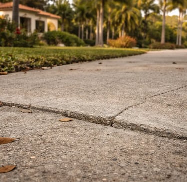 Close-up of a raised sidewalk in Coral Gables, FL