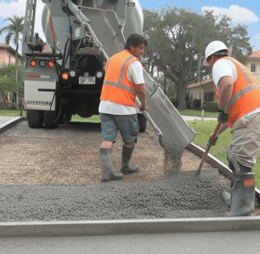 Freshly poured concrete driveway in Coral Gables, FL home