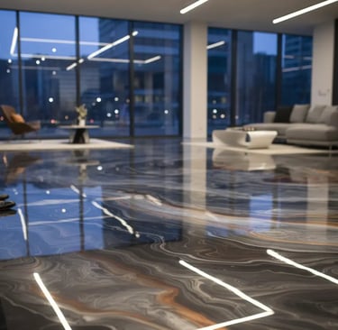 beautiful metallic epoxy lobby floor in Coral Gables, FL
