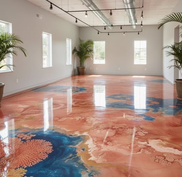 Showroom in Florida with high-gloss epoxy finish