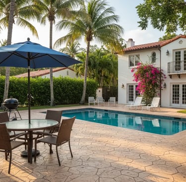 Stamped Comcrete Pool Deck in Coral Gables Home