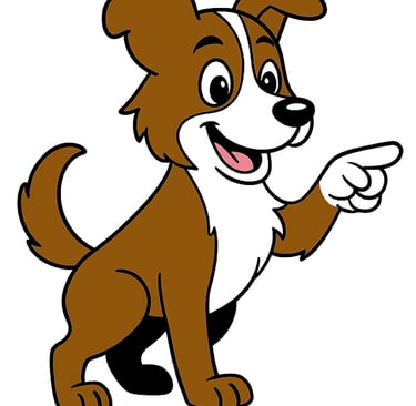 Scout the mascot a brown & white dog pointing to our promise for professional, drama-free delivery.
