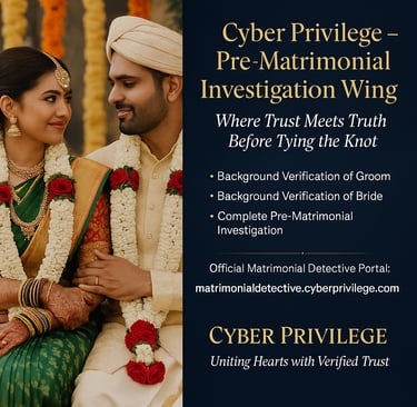 Pre Matrimonial Investigations in India is Cyber Privilege