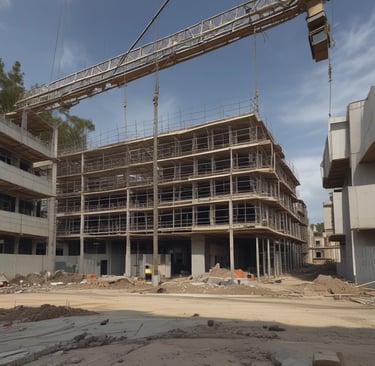 Workers collaborating on a building site.